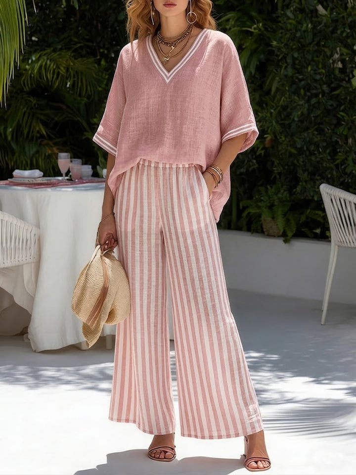 Rashika - Elegant Casual Striped Linen Cotton Set