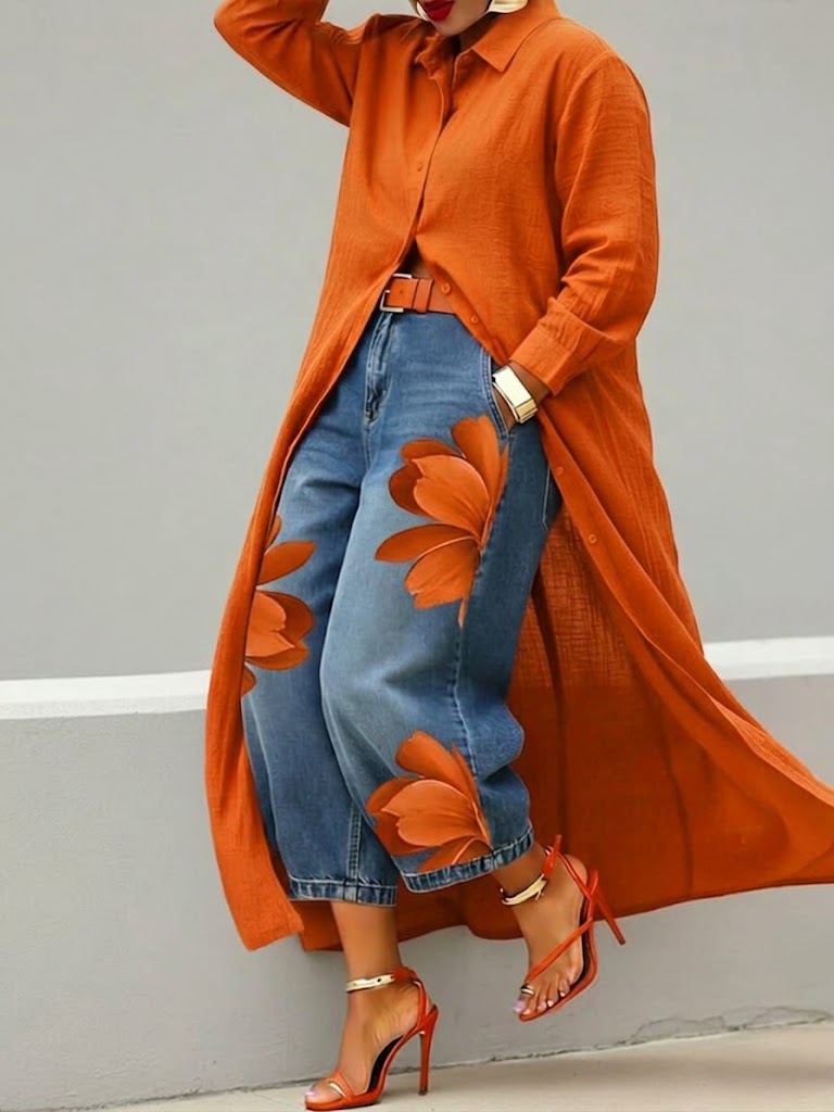 Sherena - Linen Dress And Floral Denim
