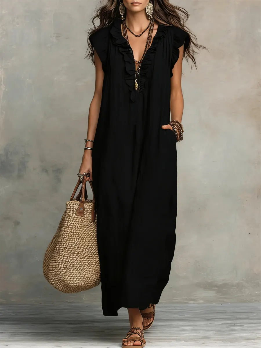 Uanavi - Bohemian Long Dress in Linen