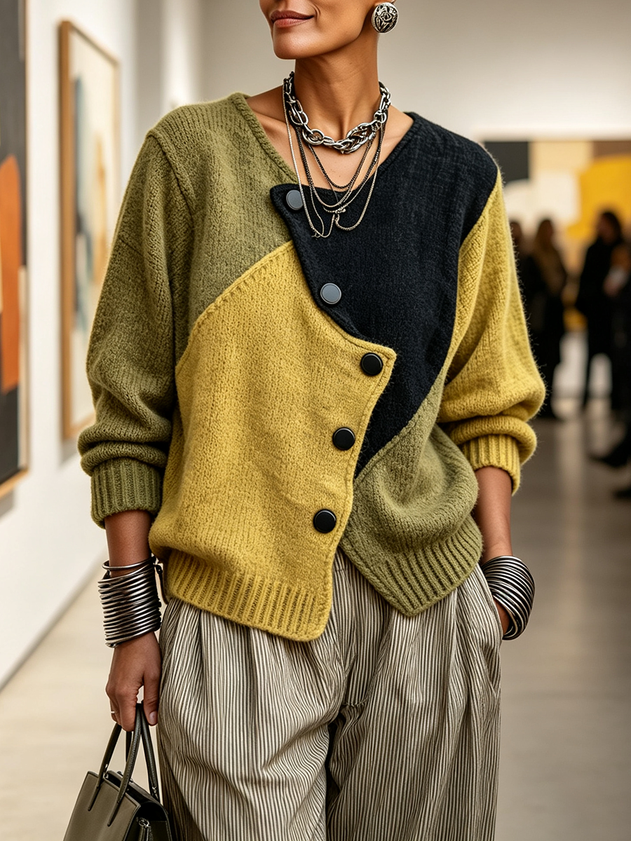 Palena - Asymmetric Color-Block Knit Sweater