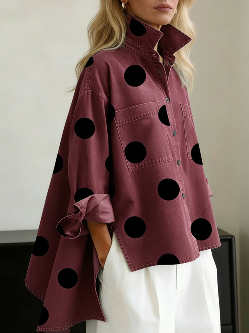 Liliira - Long Sleeve Polka Dot Denim Button-Up Shirt