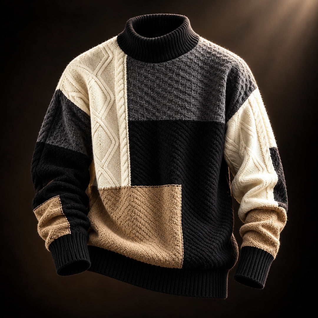 Pascric - Patchwork Cable Knit Sweater