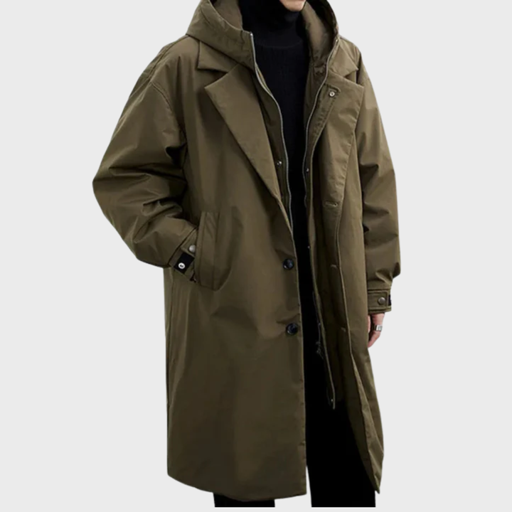 Jasmisa - Hooded Trench Coat With Lapel Collar