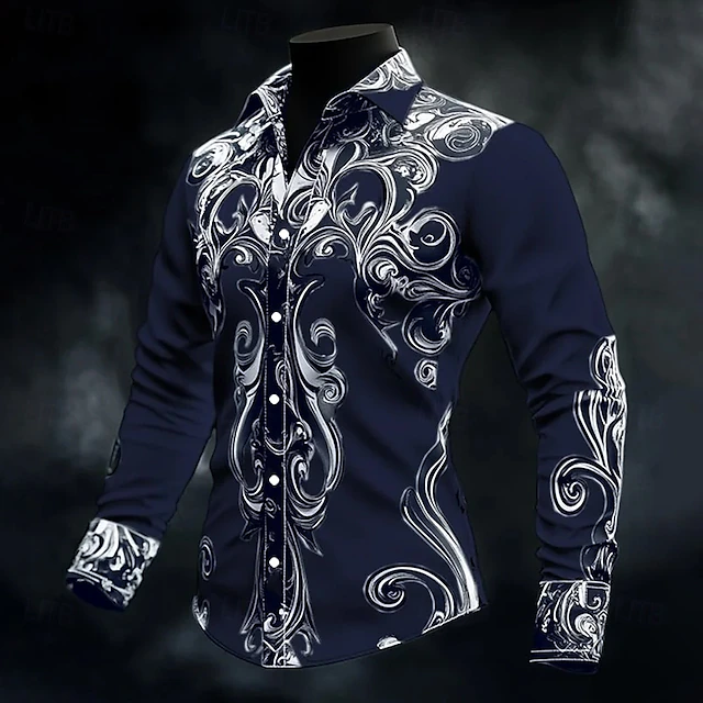 Leighton- Vintage Baroque Pattern Button-Up Shirt