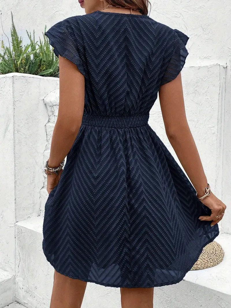 Lillian - Lace Trim Mini Dress With V Neck