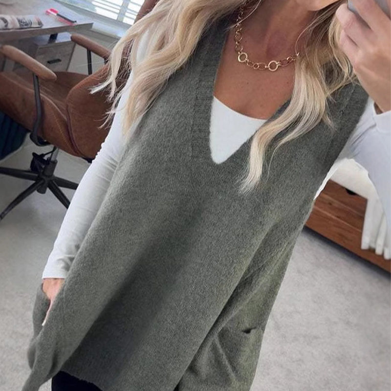 Ovidia - Knitted Loose Vest With Pockets