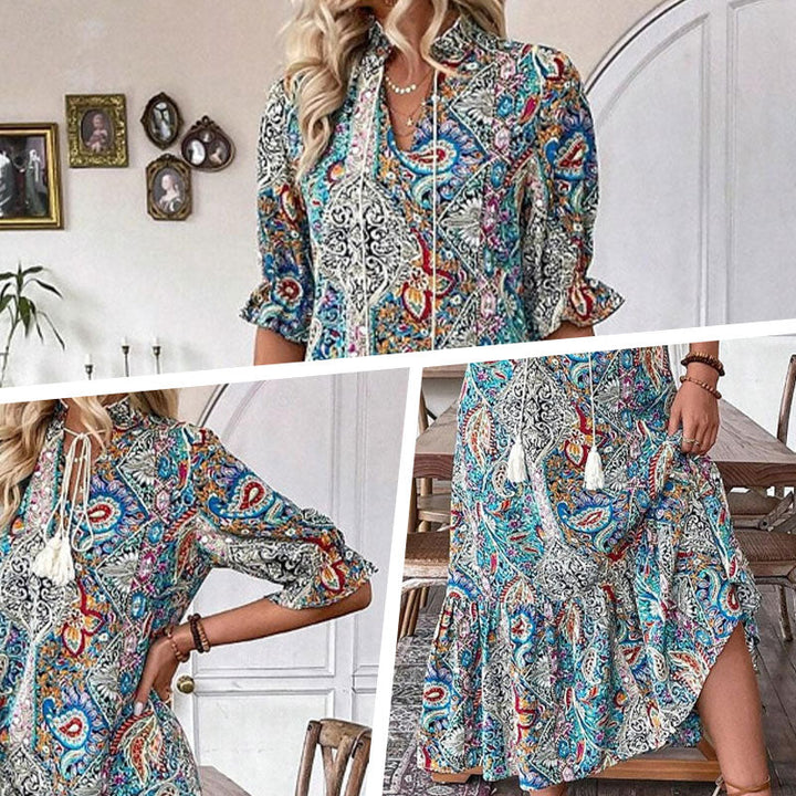 Aniy - Floral Summer Dress With a V-Neck