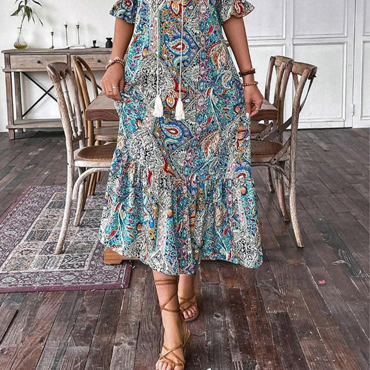Aniy - Floral Summer Dress With a V-Neck
