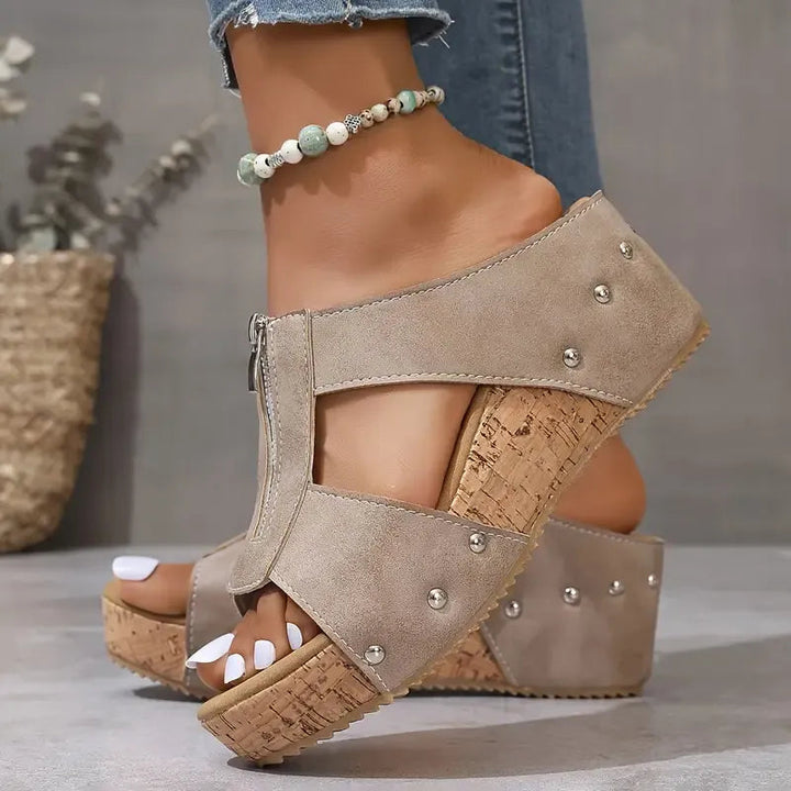 Elfia – Comfortable Wedge Sandals With Zip Closure