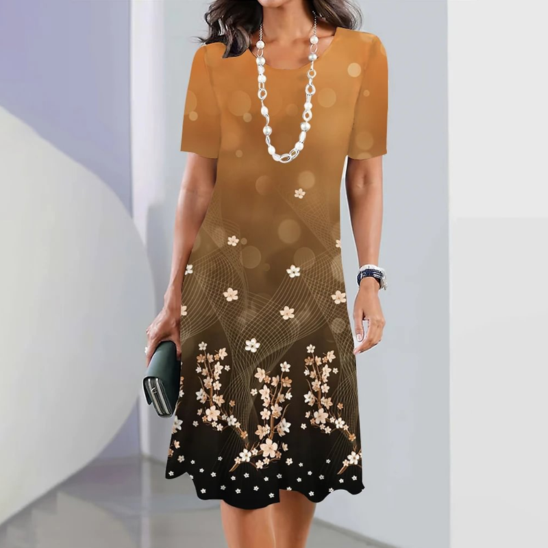 Ursulla - Elegant Round Neck Dress With a Floral Print