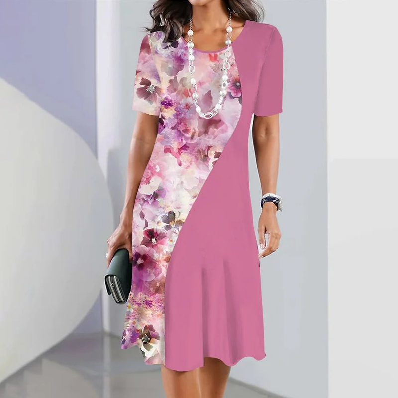 Ursulla - Elegant Round Neck Dress With a Floral Print