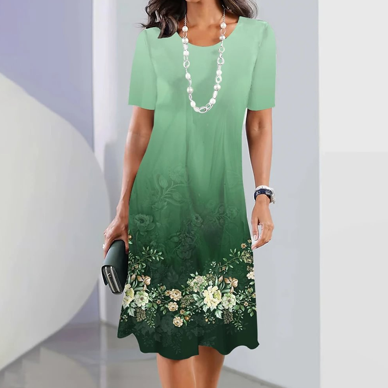 Ursulla - Elegant Round Neck Dress With a Floral Print
