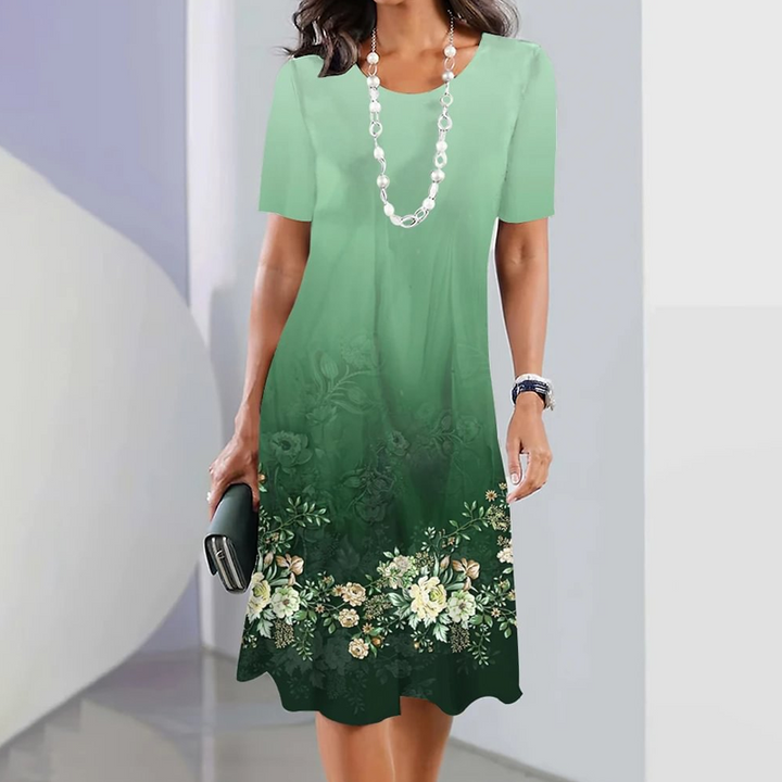 Ursulla - Elegant Round Neck Dress With a Floral Print