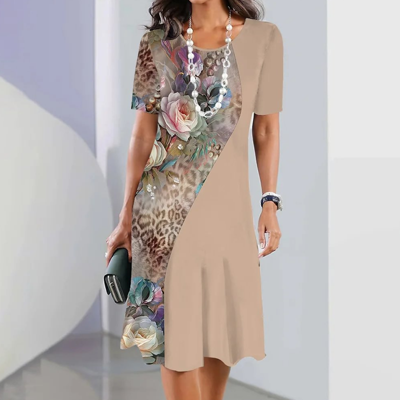 Ursulla - Elegant Round Neck Dress With a Floral Print