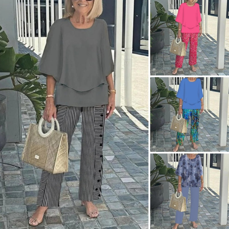 Laetitaa - Casual Half Sleeves Two Piece Printed Suit