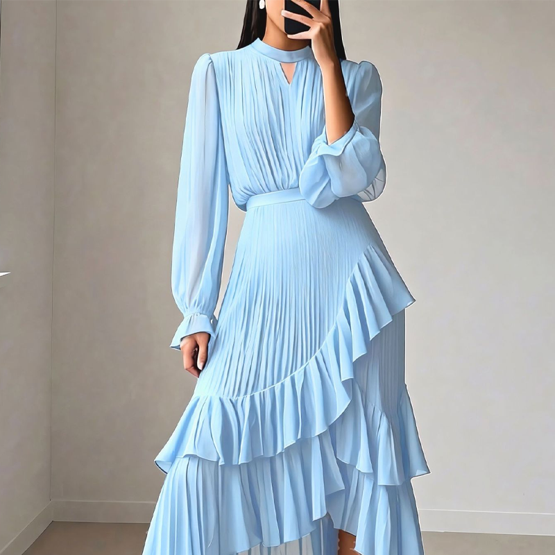 Daryna - Pleated Midi Dress With Keyhole Neckline