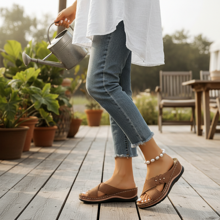 Shawen - Casual Cross Strap Wedge Sandals