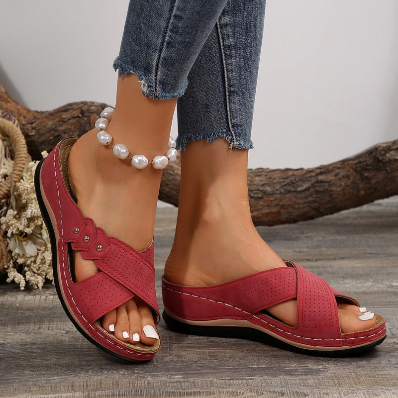 Shawen - Casual Cross Strap Wedge Sandals