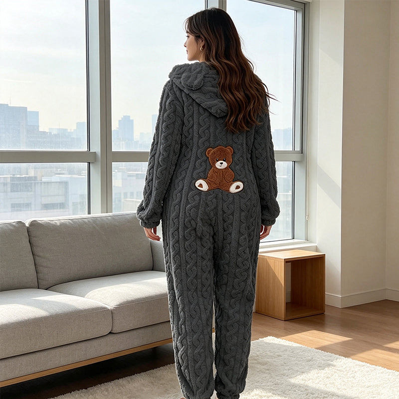 Quenalica - Cable Knit Warmth Hooded Jumpsuit