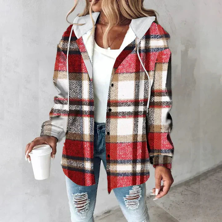 Geneiova - Jacket With Plaid Pattern and Drawstring Hood
