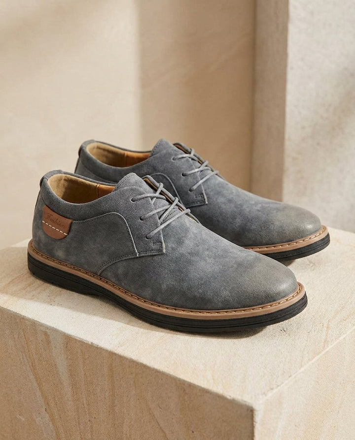 Falkian - Suede Lace-Up Shoes With Contrast Stitching