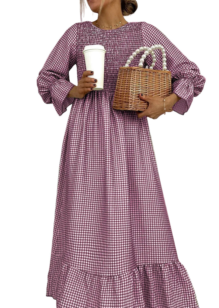 Helenee - Checked Maxi Dress With Round Neck